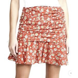 NWT Veronica Beard Taras Mini Skirt Red Multi Floral Stretch Silk Ruffled Sz 10